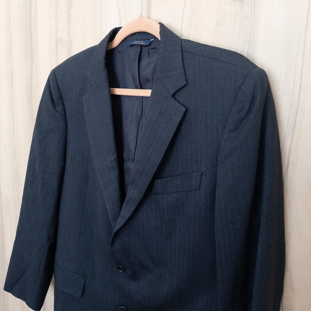 Brooks Brothers Men Wool Blazer 40S Charcoal Herringbone 1818 Fitzgerald Classic